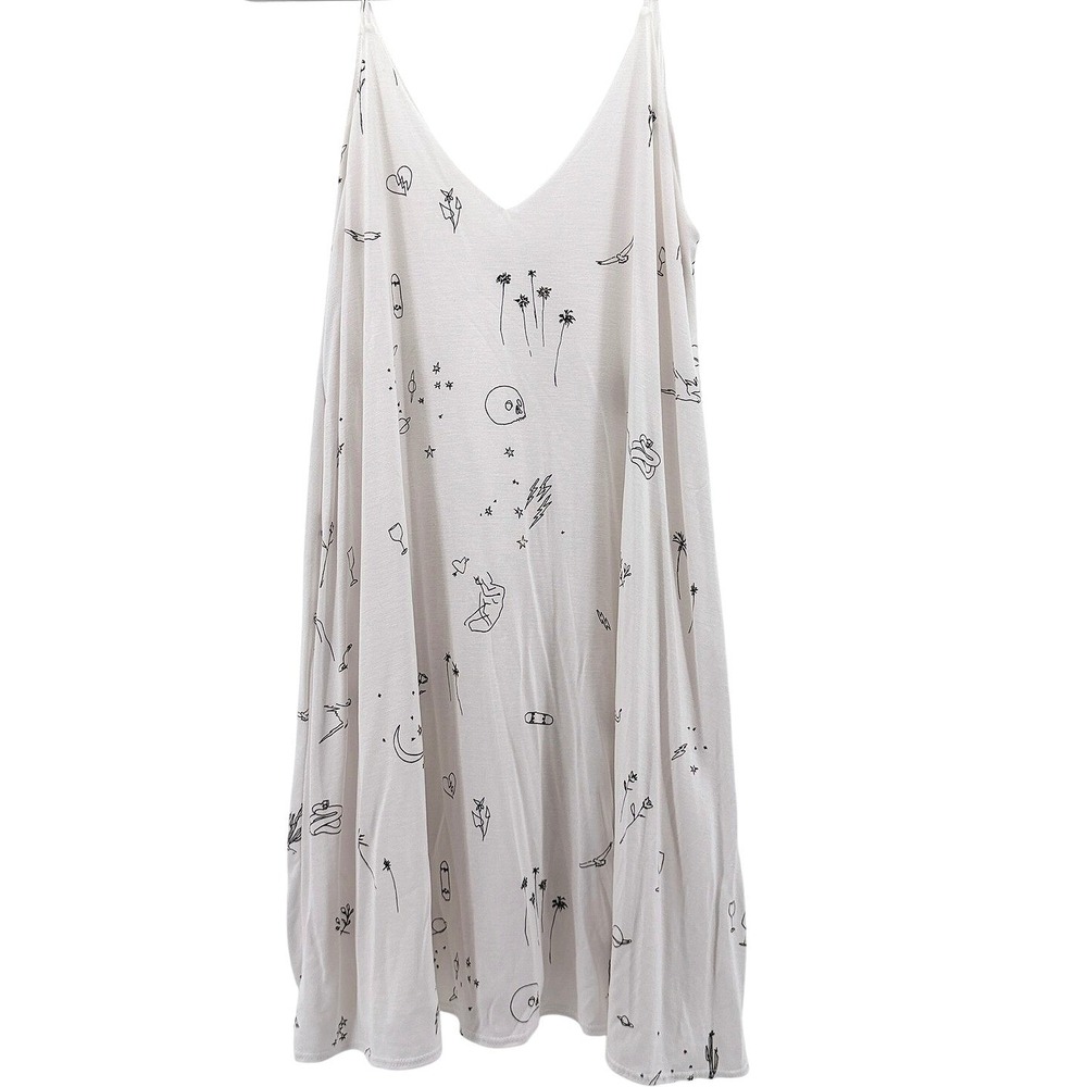 Talula Aritzia XS White Tattoo Print Mini Dress V-Neck Sleeveless Modal Blend